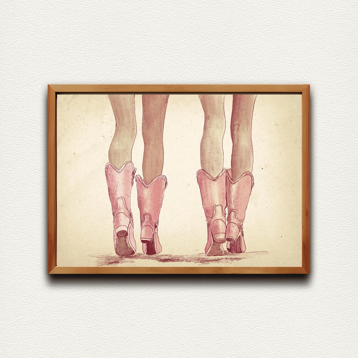 Pink Cowgirl Boots Walking Away Western Sketch Decor Wall Art - Image 4