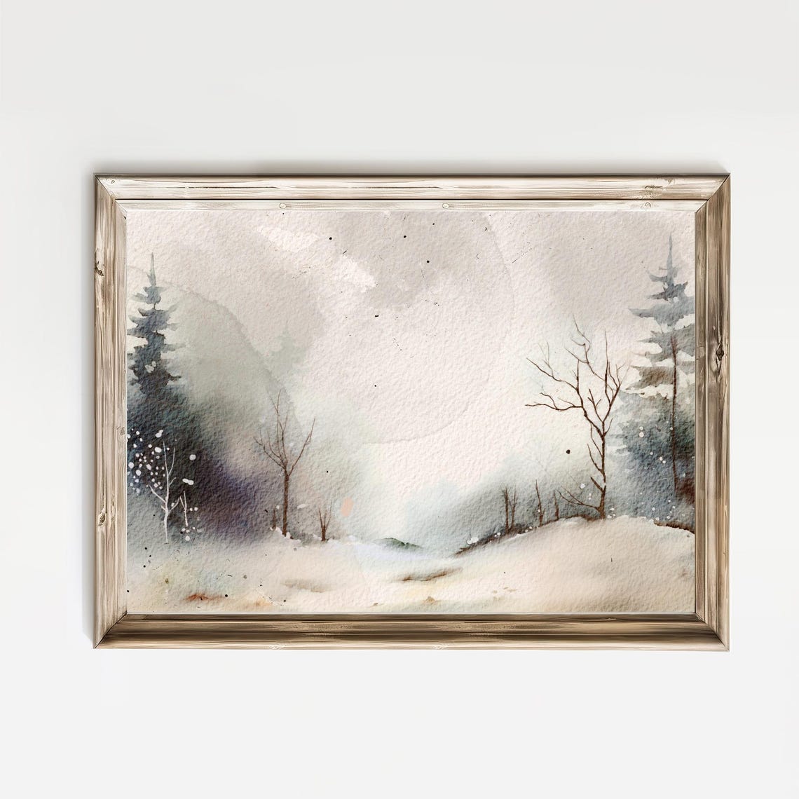 Misty Snowy Winter Forest Evergreens Watercolor Painting Poster