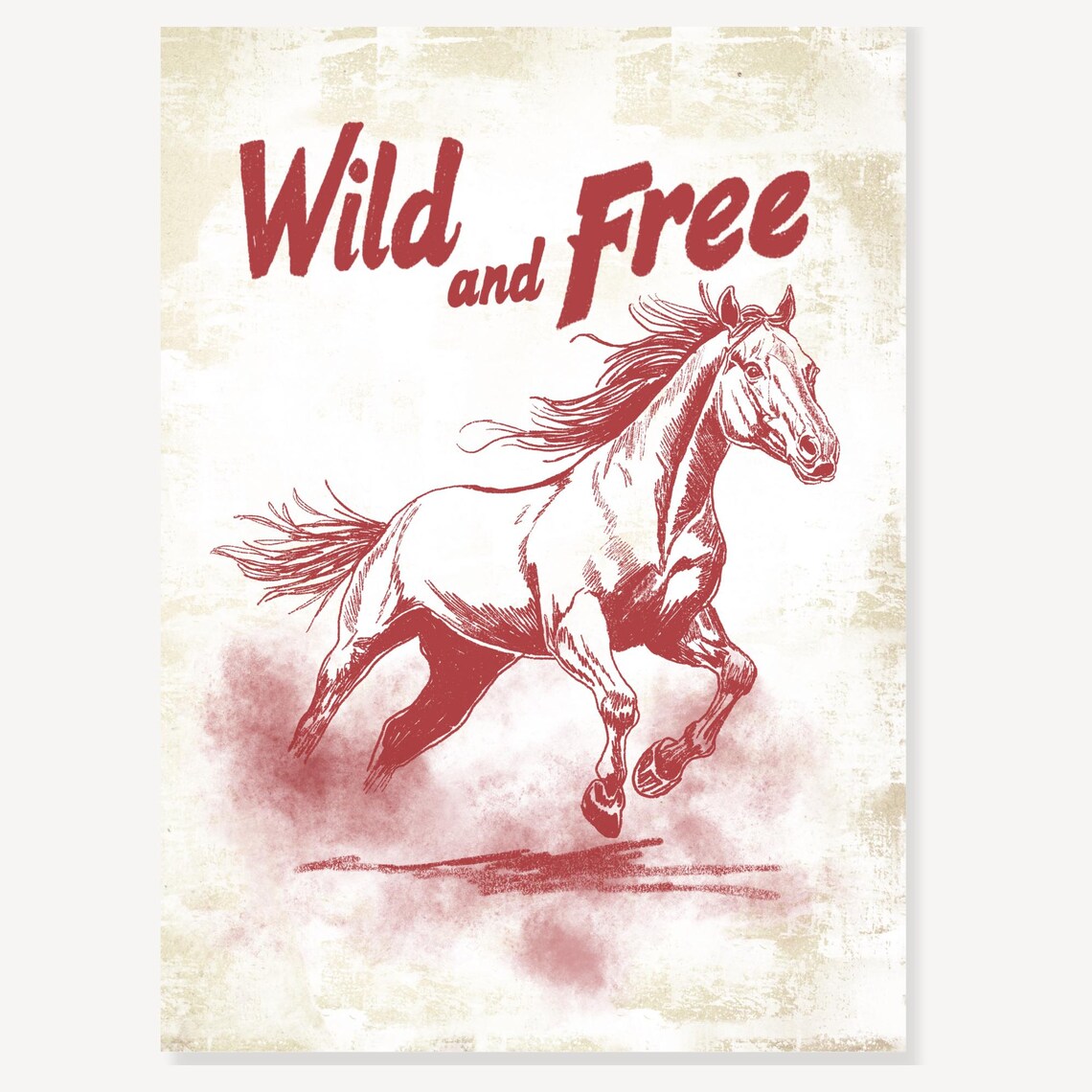 Wild and Free Galloping Horse Vintage Rustic Western Cowgirl Poster - Image 2
