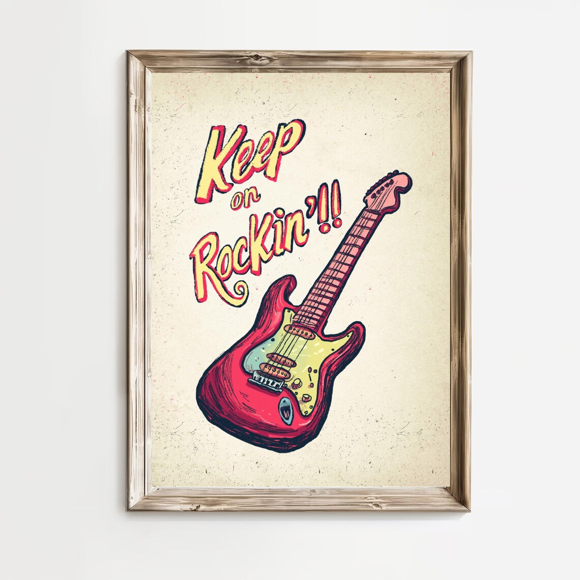 Keep on Rockin Red Electric Guitar Retro Music Quote Wall Poster