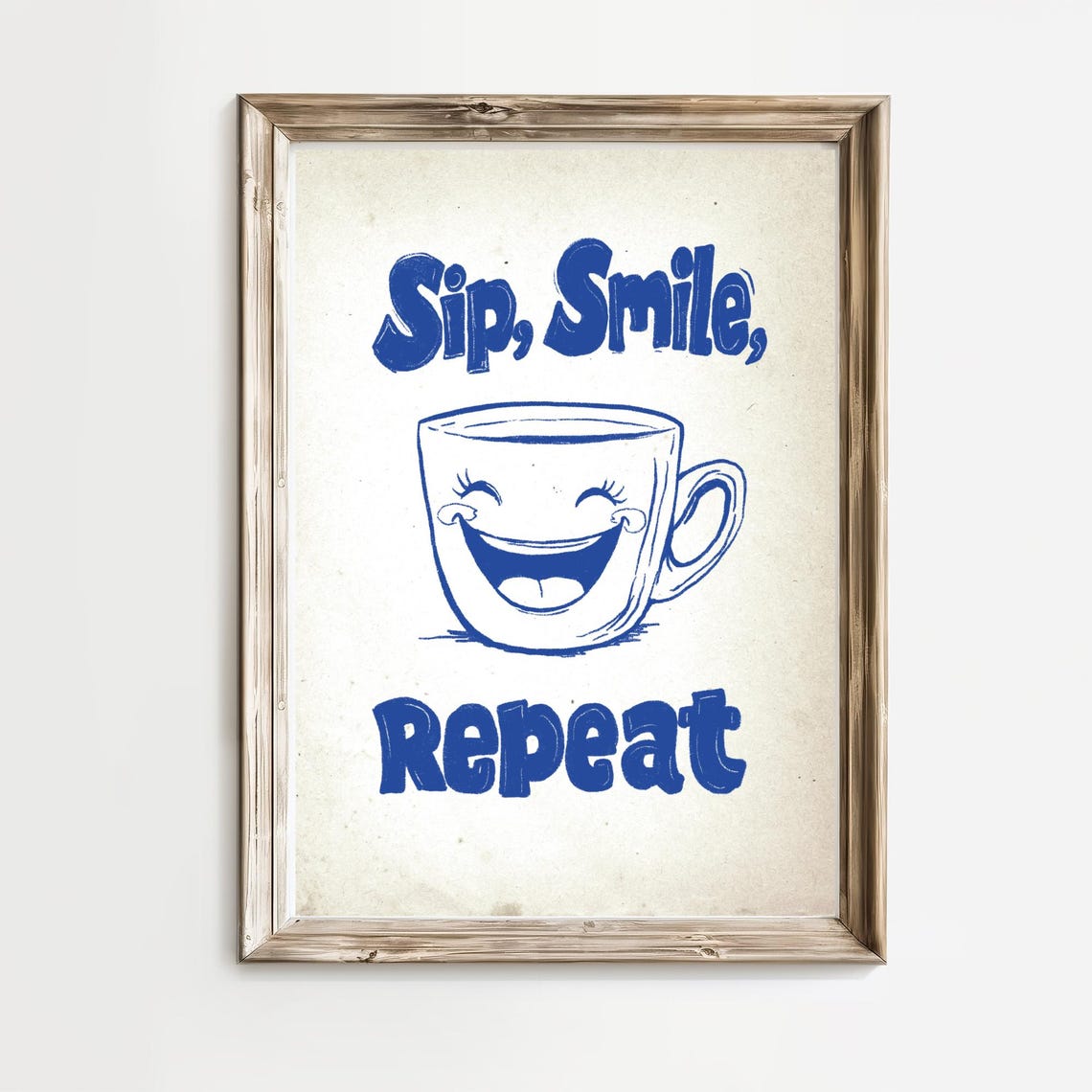 Sip Smile Repeat Laughing Coffee Cup Funny Kitchen Quote Poster