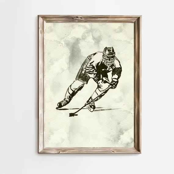 Hockey Player Wall Art Vintage Sport Nursery Decor Ice Hockey Gallery Wall Prints Hockey Poster