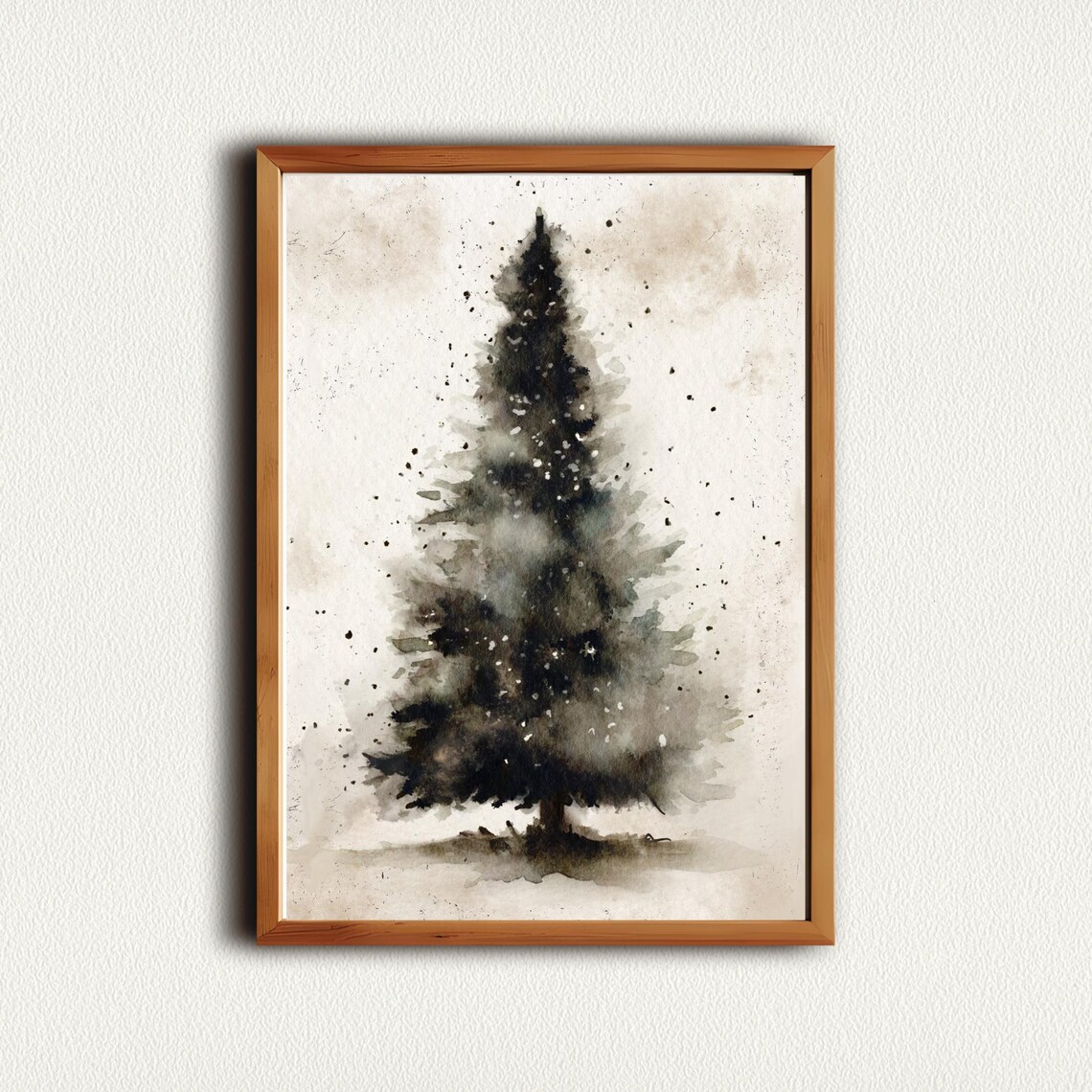 Dark Watercolor Christmas Tree Minimalist Black Holiday Poster - Image 4
