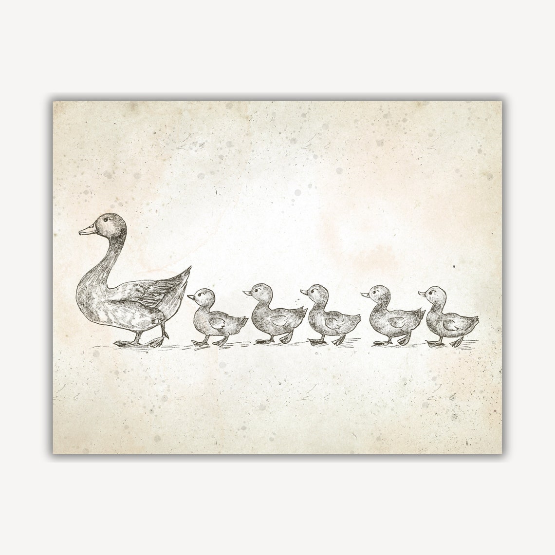 Vintage Ducks in a Row Mother Duck with Ducklings Sketch Poster - Image 4