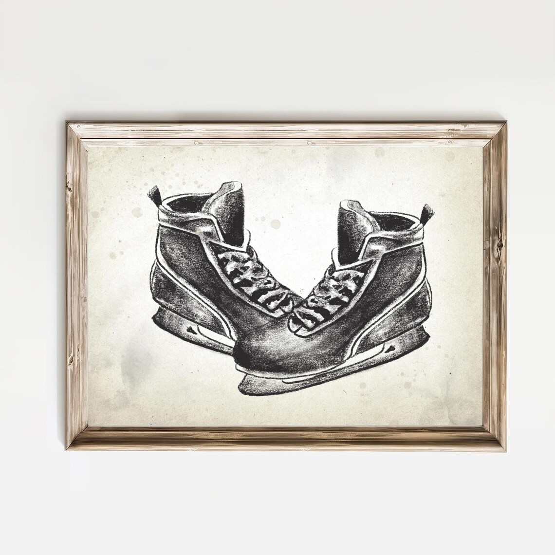 Pair of Vintage Ice Skates in Antique Charcoal Sketch Art Poster