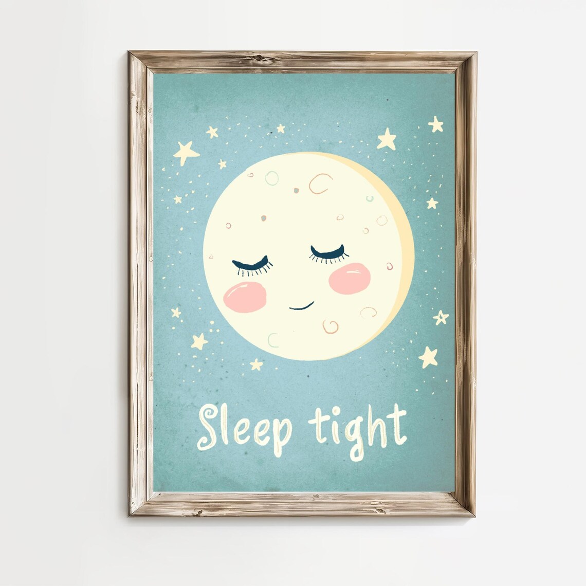Sleep Tight Smiling Moon Stars Kids Nursery Affirmation Poster
