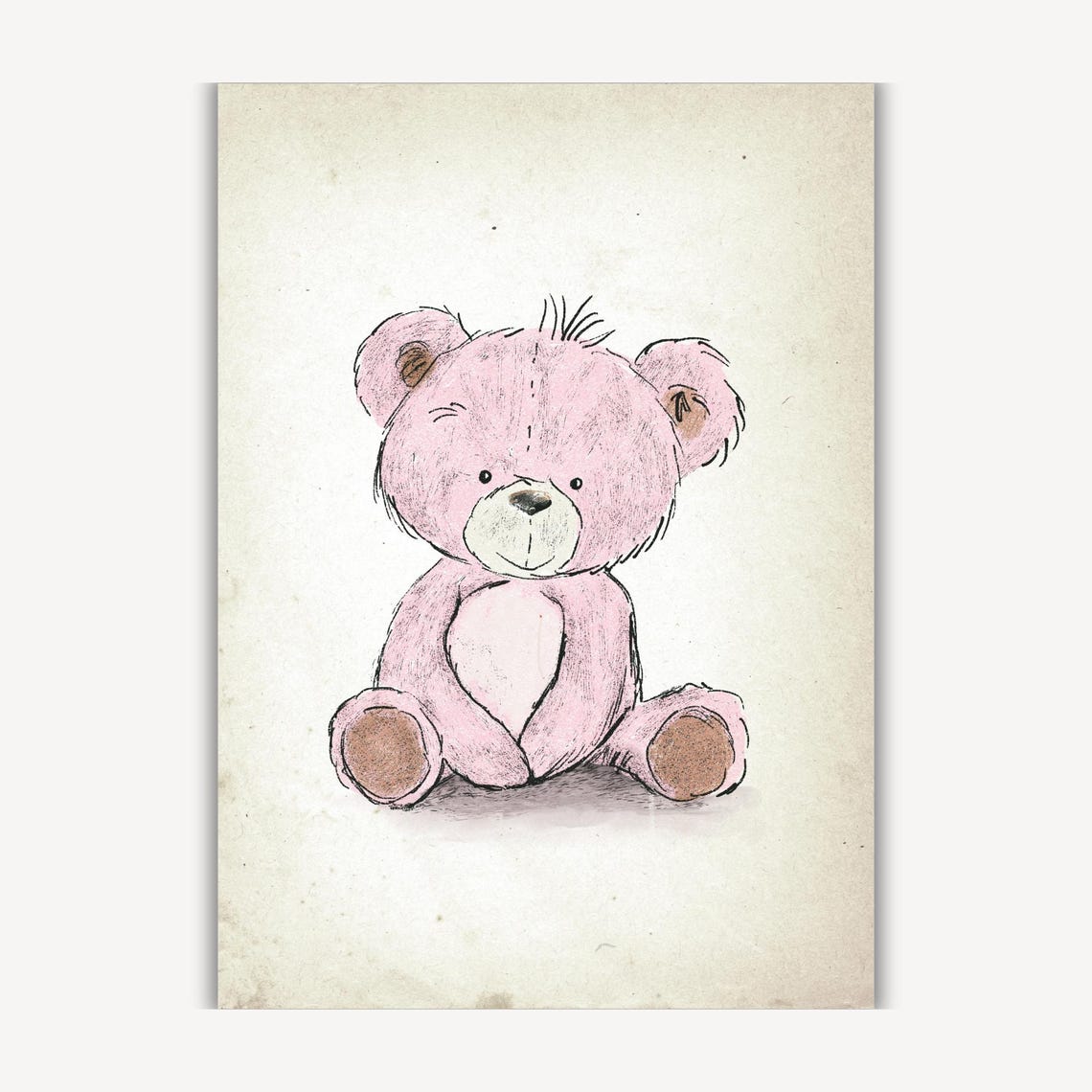 Soft Pink Teddy Bear Sketch Vintage Nursery Baby Room Art Poster - Image 4