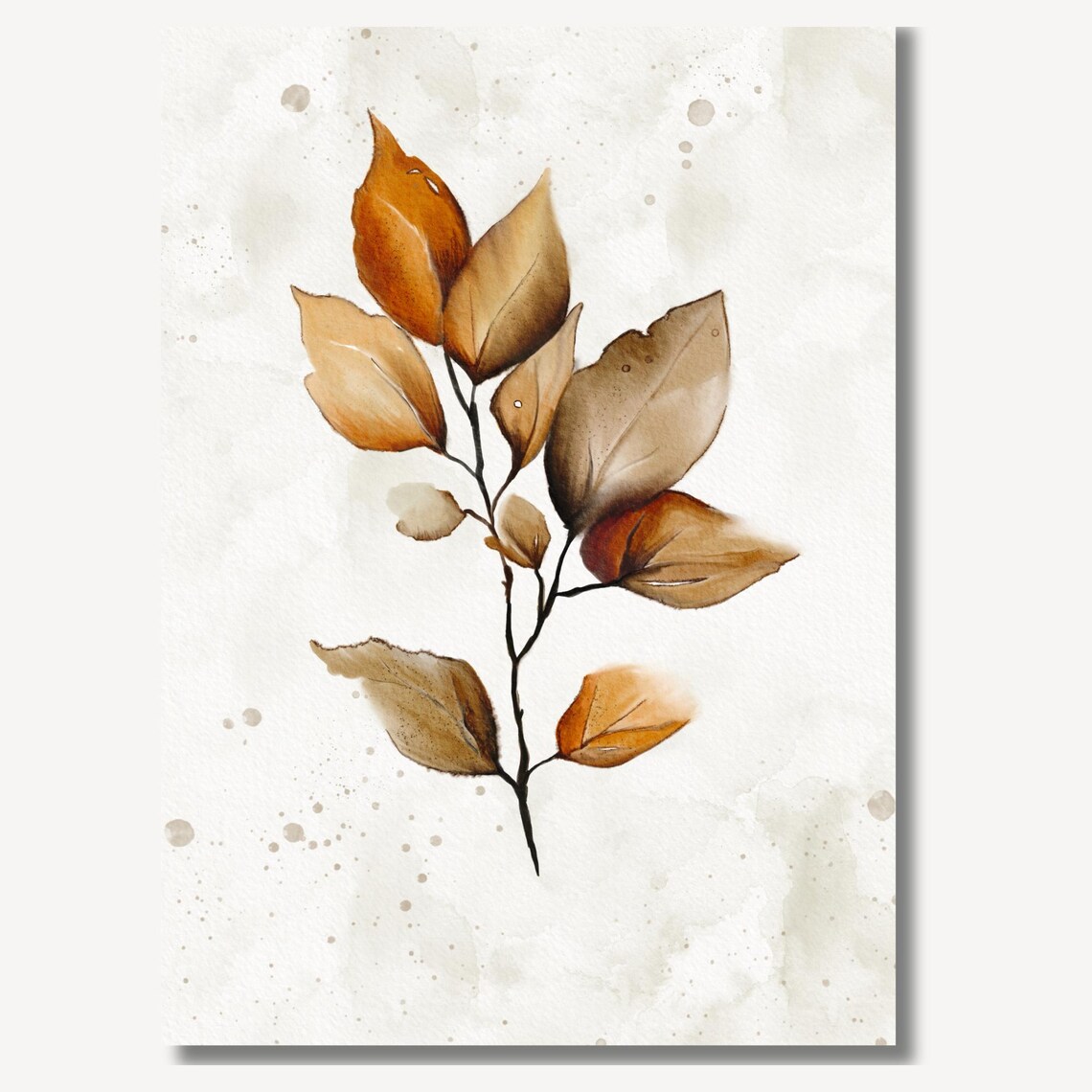 Golden Autumn Leaves Branch Watercolor Fall Botanical Wall Art - Image 2