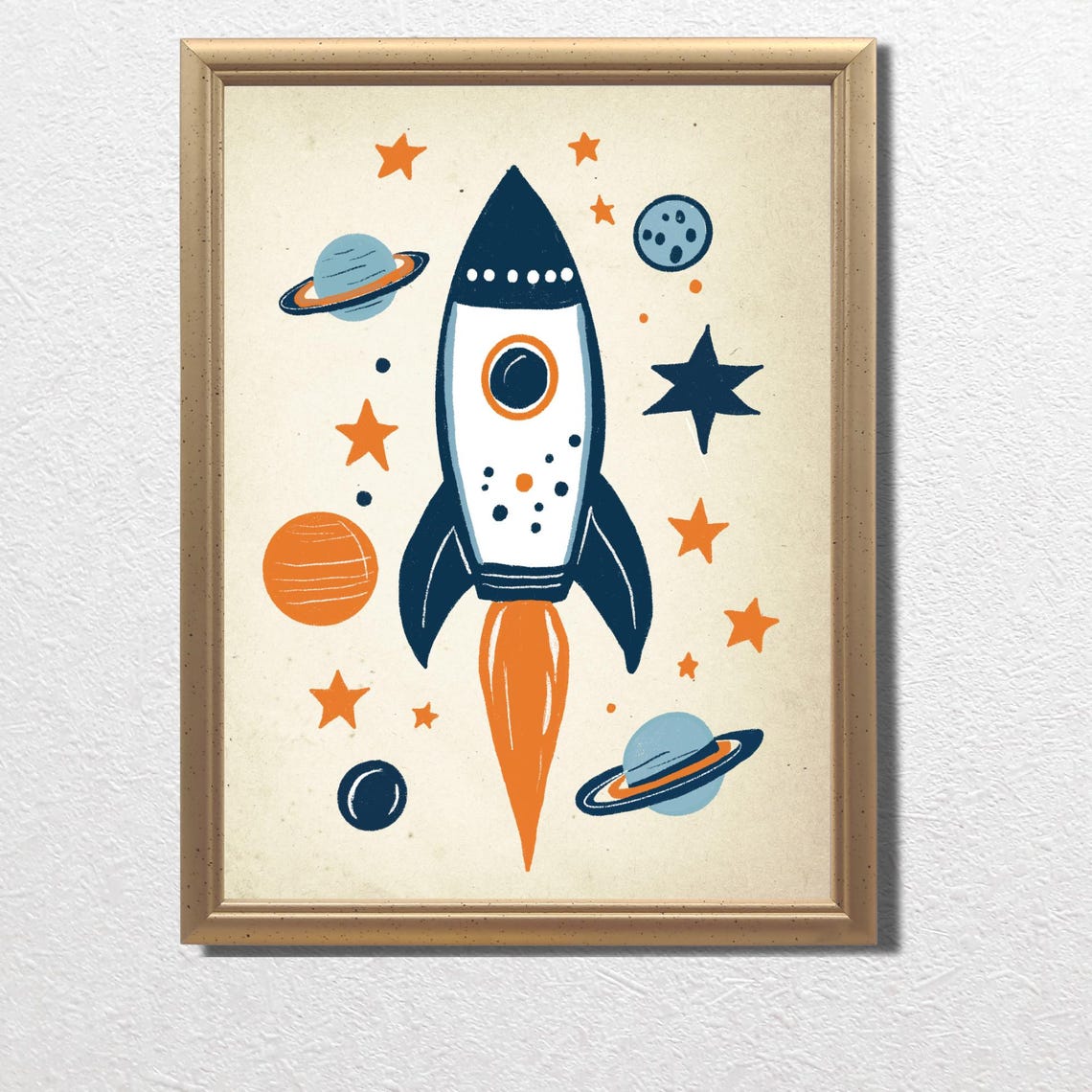 Vintage Navy Rocket Planets Stars Nursery Outer Space Art Print - Image 3