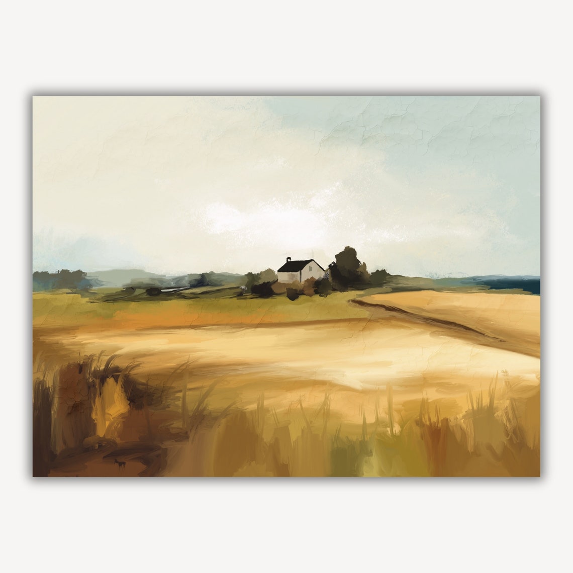 Sunlit Wheat Field Farmhouse Peaceful Country Landscape Art Poster - Image 2