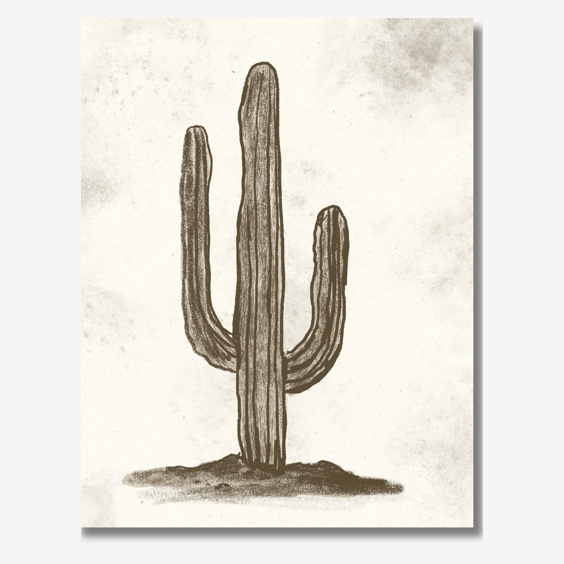 Saguaro Cactus Sepia Ink Sketch Desert Southwest Scene Wall Art - Image 3