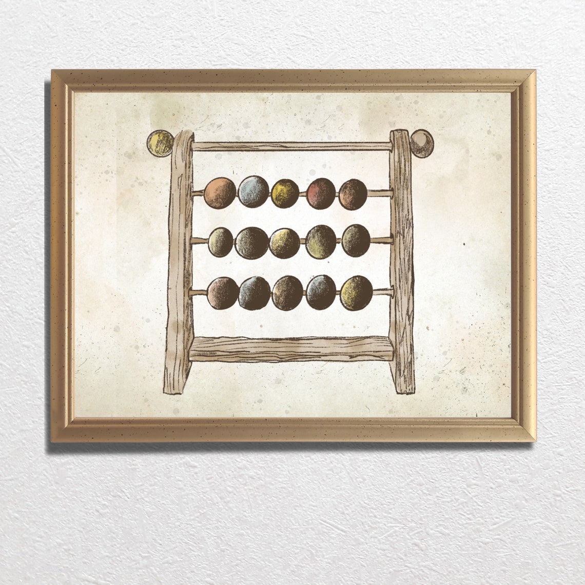 Antique Wooden Abacus With Painted Beads Nursery Sketch Poster