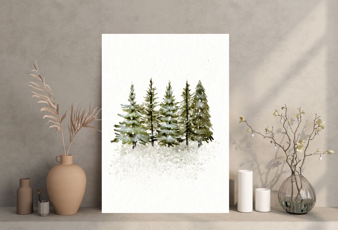 Minimalist Snowy Pine Trees Christmas Forest Painting Poster - Image 3