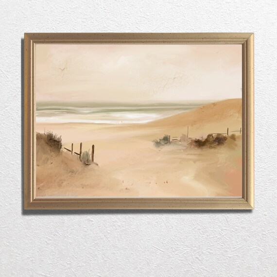 Soft Neutral Sandy Beach Dunes Minimalist Misty Seascape Poster