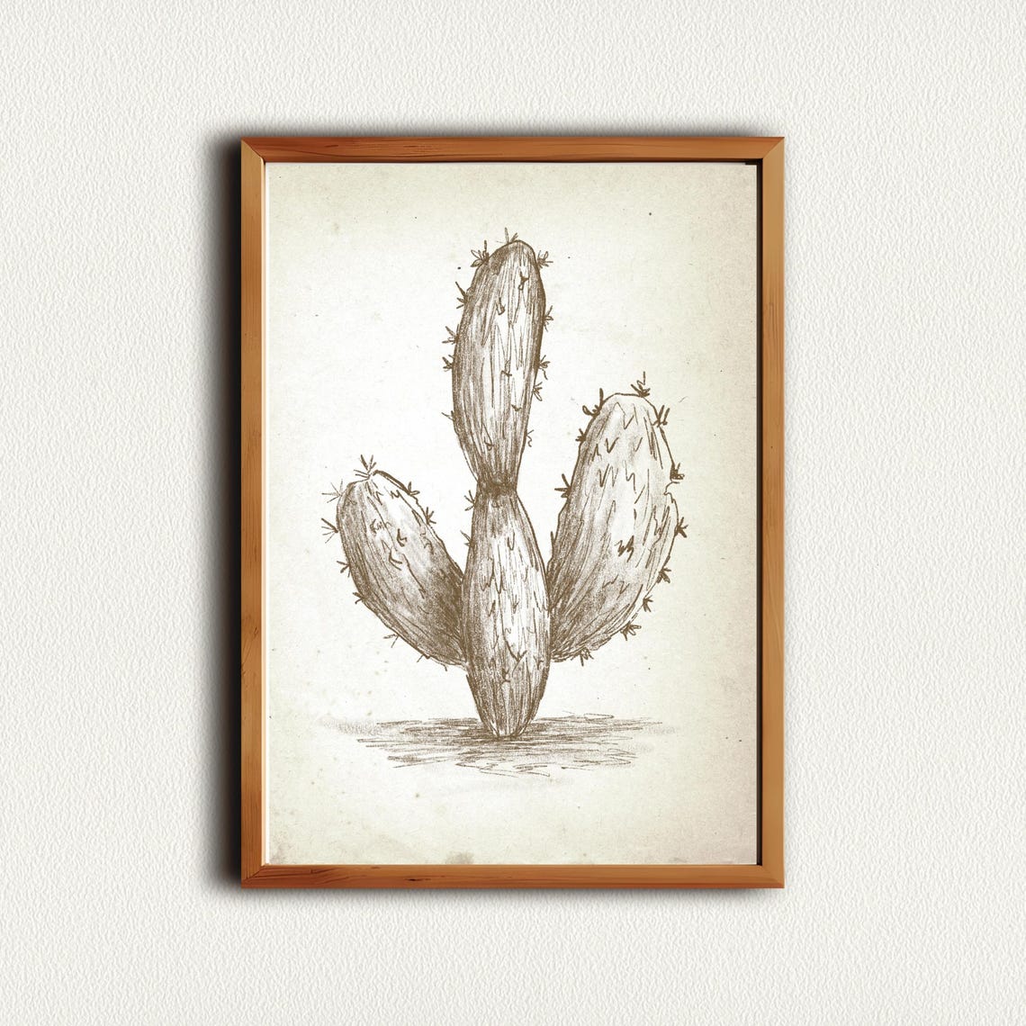 Vintage Prickly Pear Cactus Sketch Sepia Southwestern Botanical Poster - Image 4