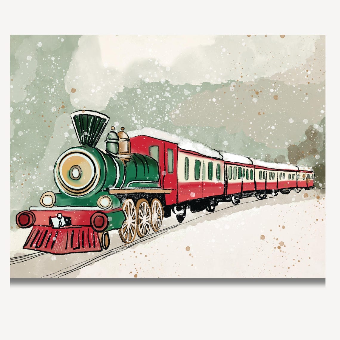 Christmas Steam Train In Falling Snow Vintage Holiday Style Poster - Image 2
