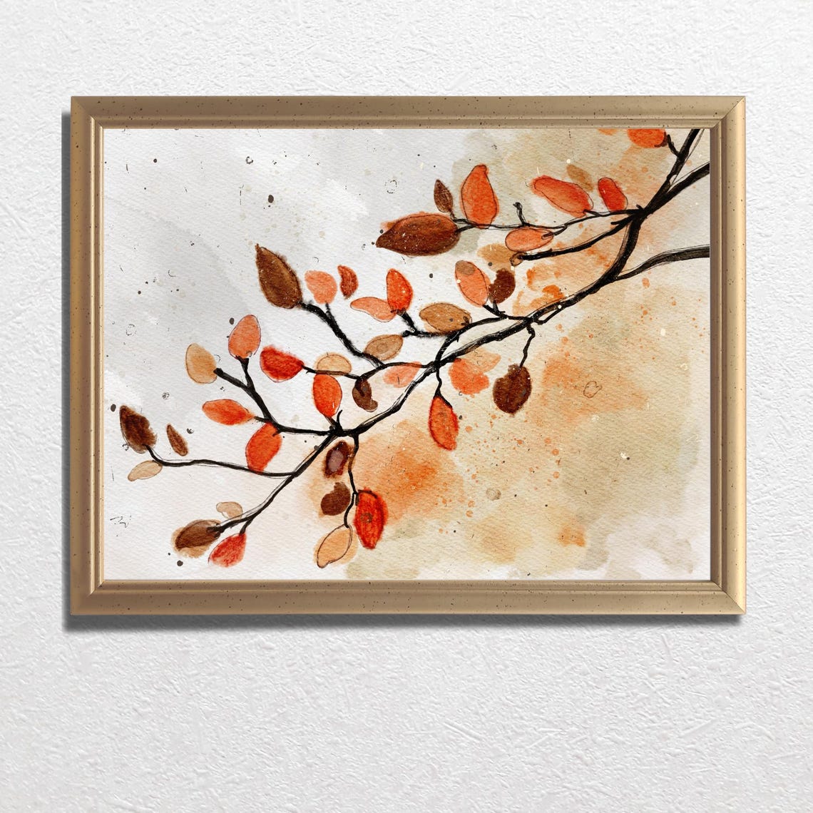 Rust Orange Autumn Branch Watercolor Warm Fall Foliage Poster - Image 2