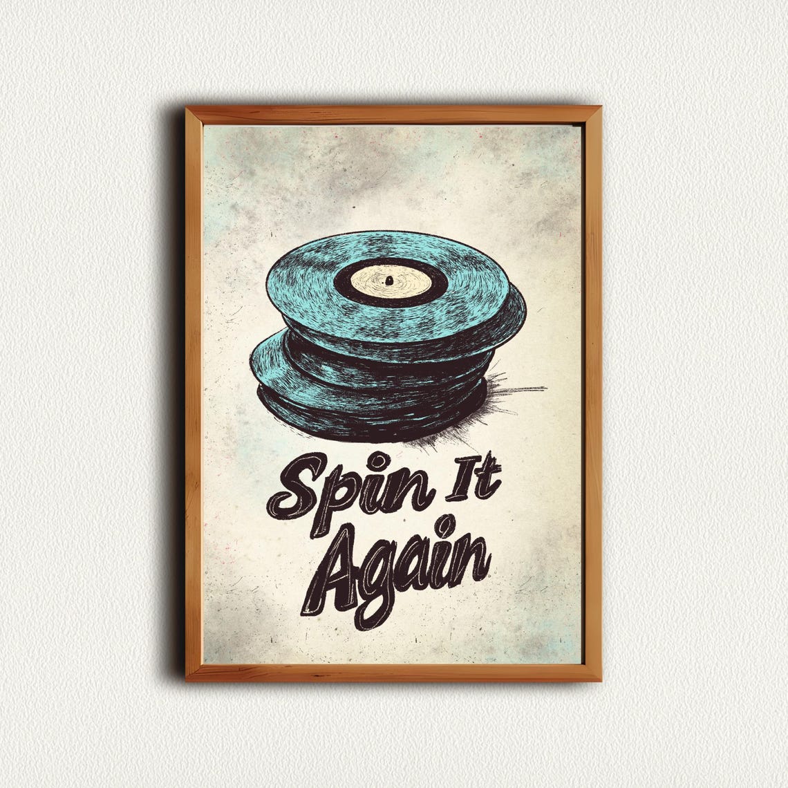 Spin It Again Retro Vinyl Records Teal Sketch Music Wall Art - Image 4