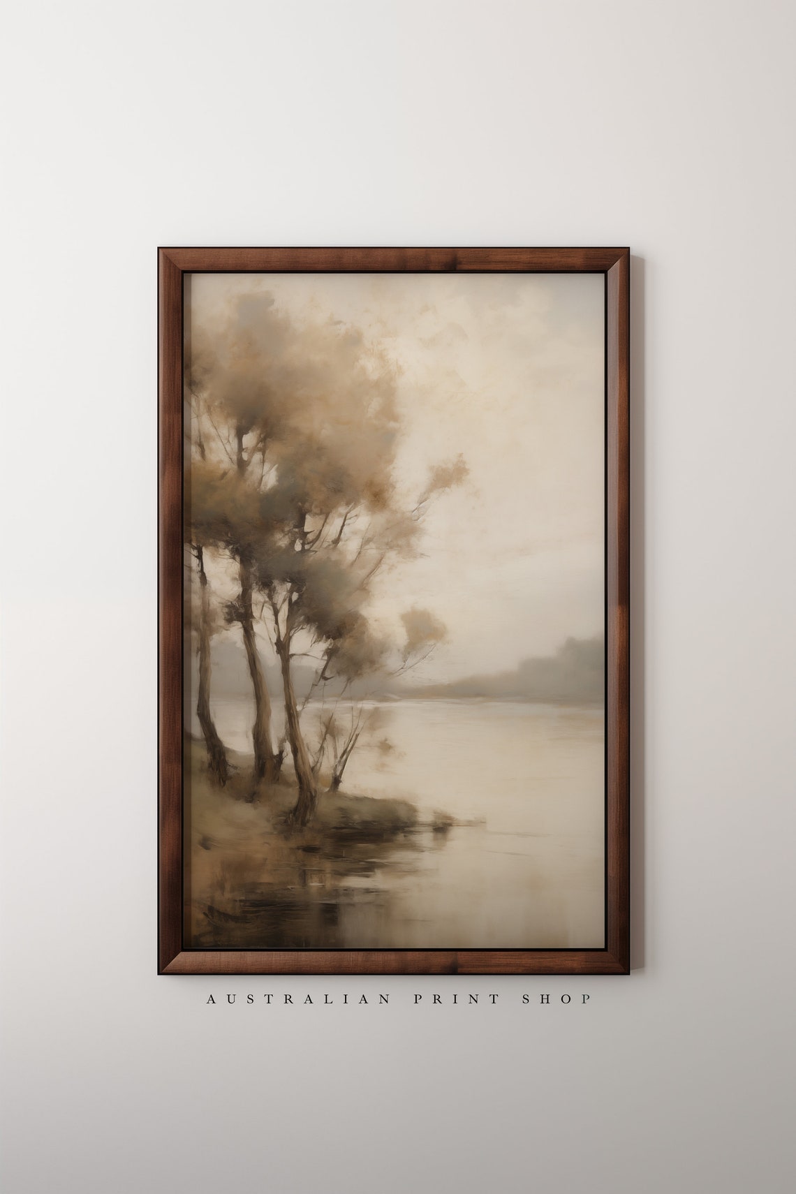 Vintage River Landscape Oil Painting Neutral Toned Wall Art Muted Art - Image 6