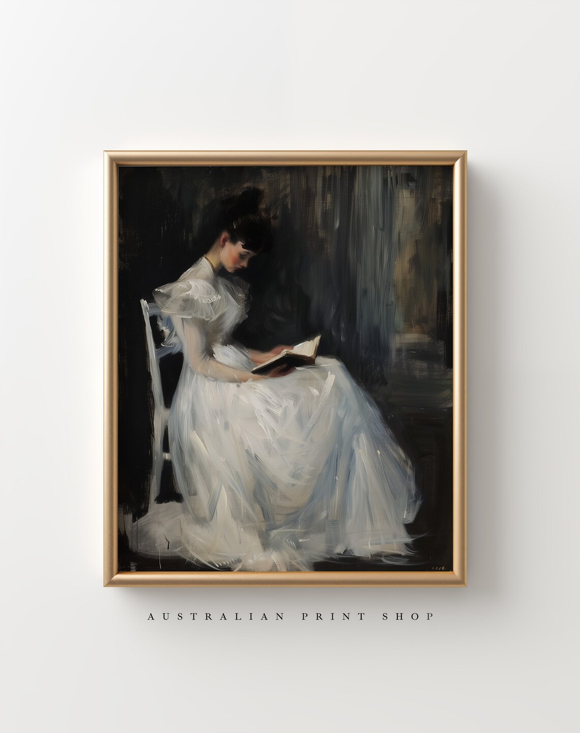 Moody Woman Reading Portrait Vintage Dark Academia Oil Painting Wall Art - Image 3