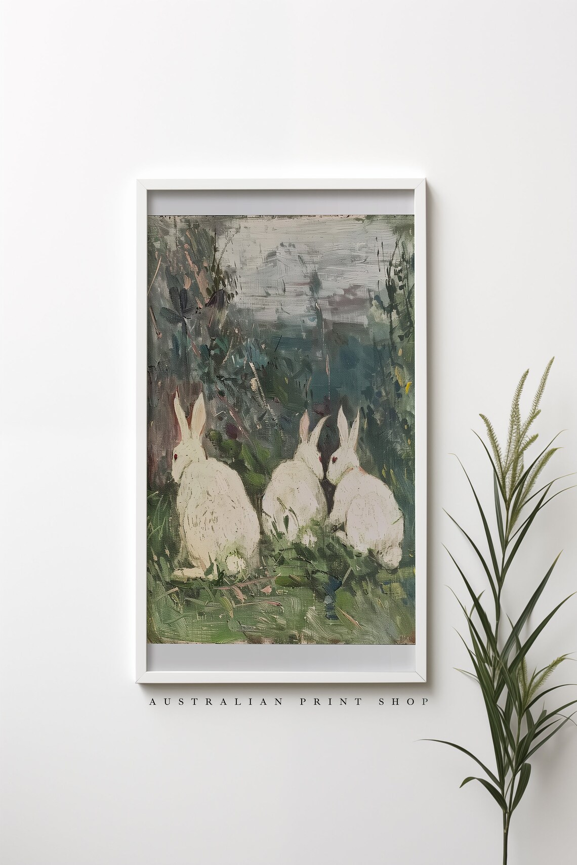 Three White Rabbits in a Cottage Garden Impressionist Animal Poster - Image 5