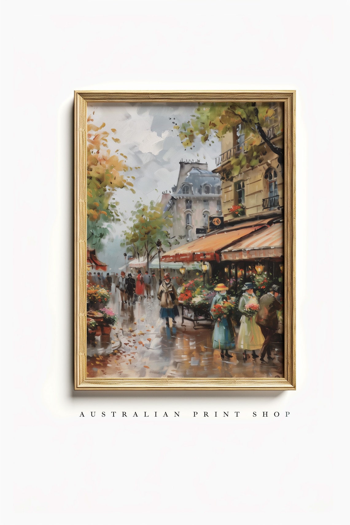 Vintage Street Cityscape Painting Moody Oil Painting Print Spring Wall Art French Cottage Wall Decor
