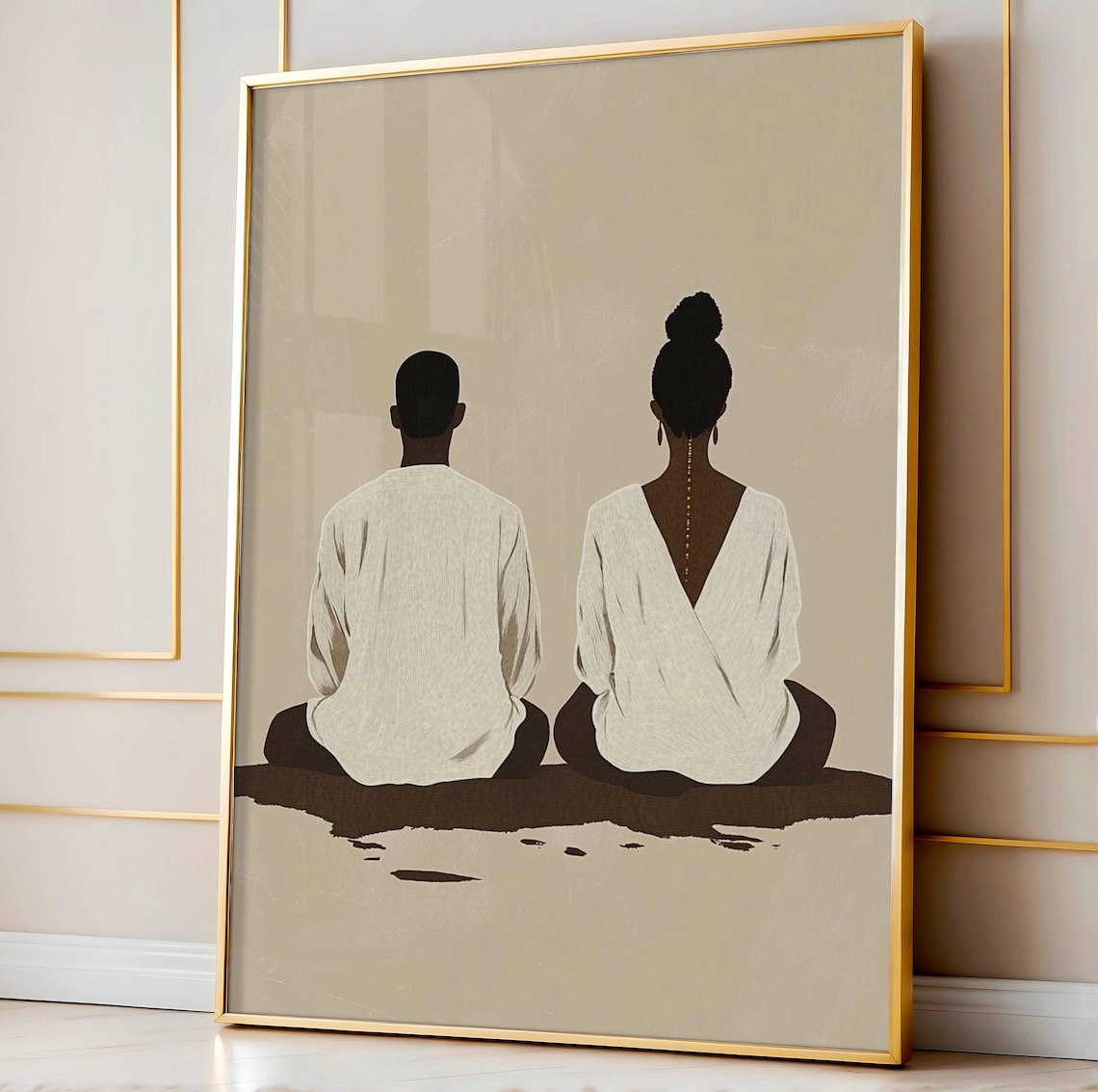 African Couple Prayer Art Print, Afrocentric Minimalist Faith