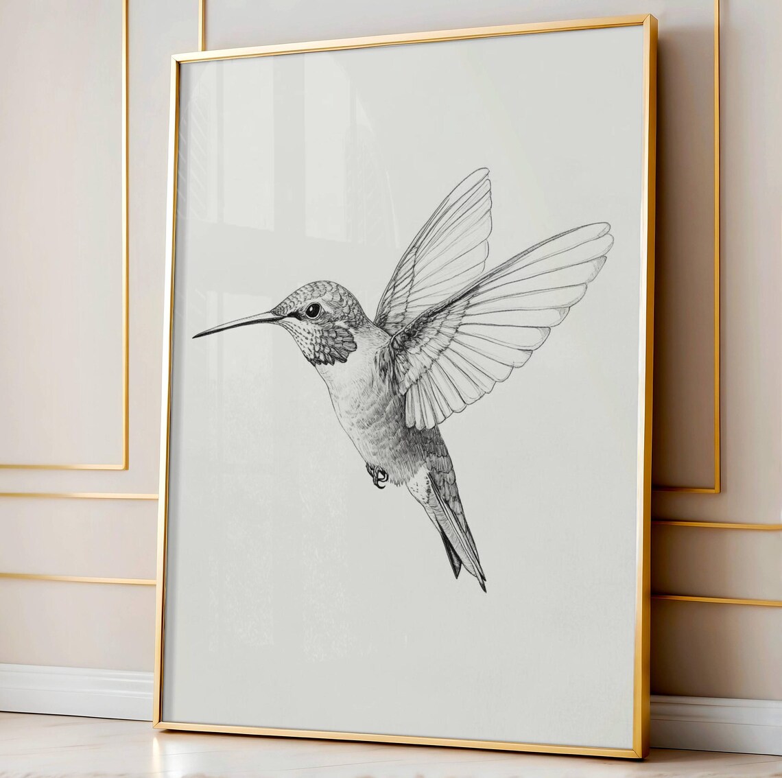 Hummingbird Sketch Art Print, Black and White
