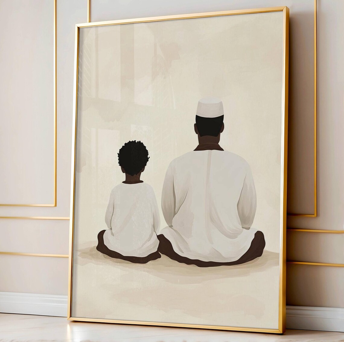 Muslim Father And Son Prayer Faith Minimalist Islamic Art Poster