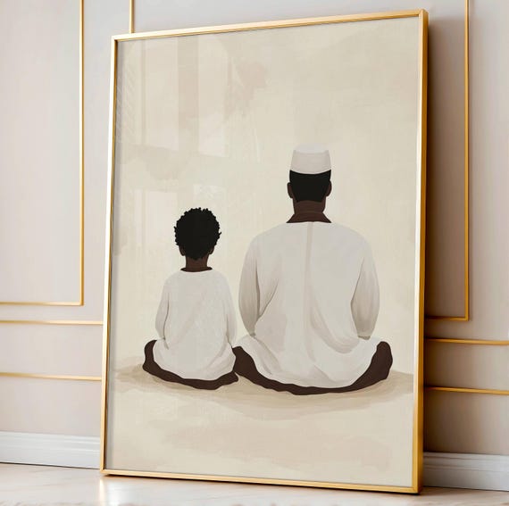 Black Father And Child Art African Prayer Poster Afrocentric Family Wall Decor Minimalist Spiritual Print Matching Faith