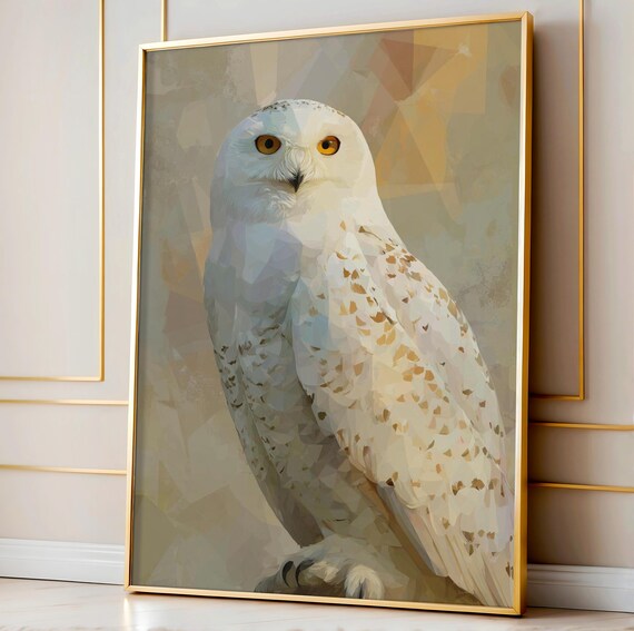 Snowy Owl Wall Art Deco Bird Print Winter Illustration Retro Animal Poster Neutral Decor Vintage