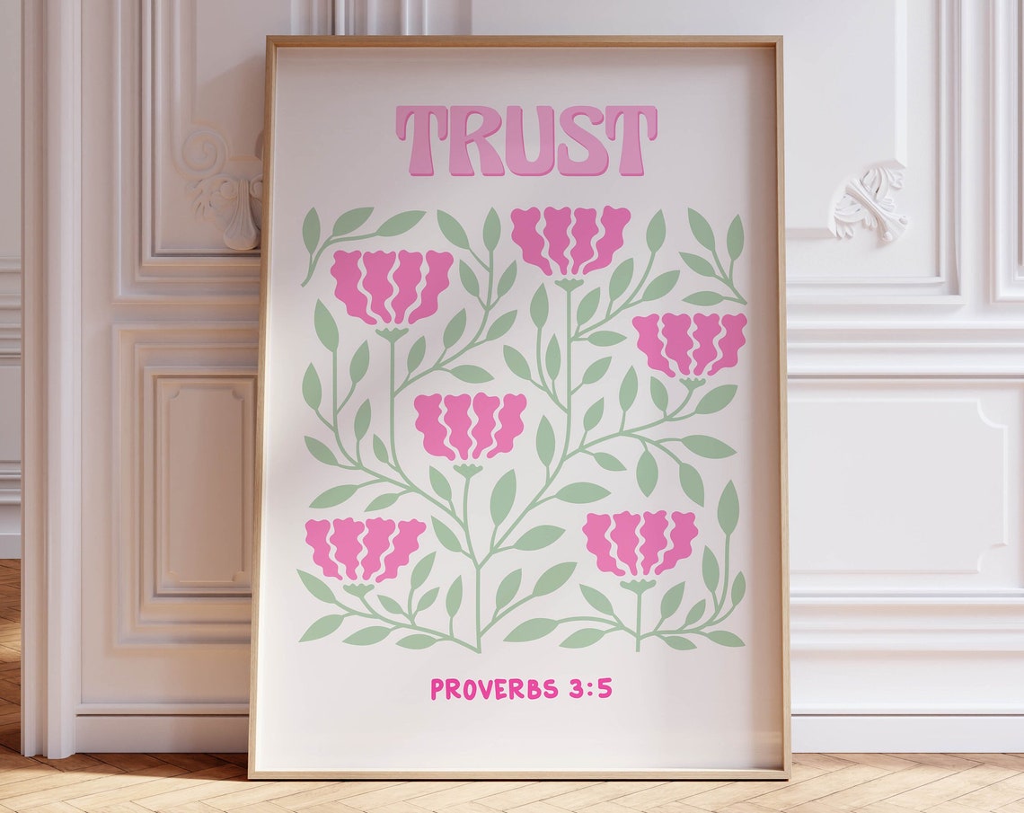 Christian Art Floral Print Teen Bedroom Decor Pink Room Decor For Teens Christian Prints Preppy Wall Art Trendy Pink Poster Christian Gift