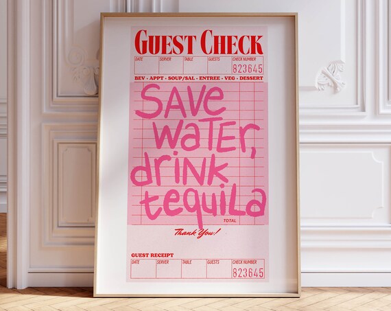 Guest Check Bar Cart Art Print, Trendy Dorm Decor