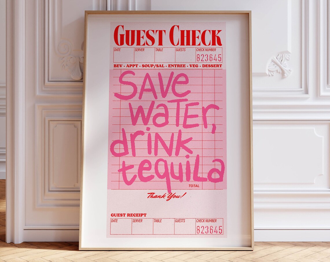 Guest Check Bar Cart Art Print, Trendy Dorm Decor