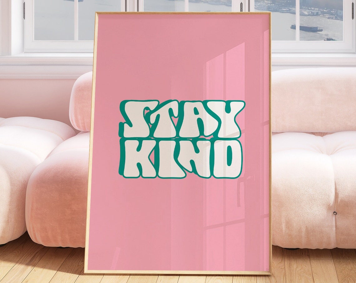 Stay Kind Wall Art 70s Art Print Trendy Wall Art Motivational Poster Retro Wall Art Groovy Room Decor Teen Girl Room Decor
