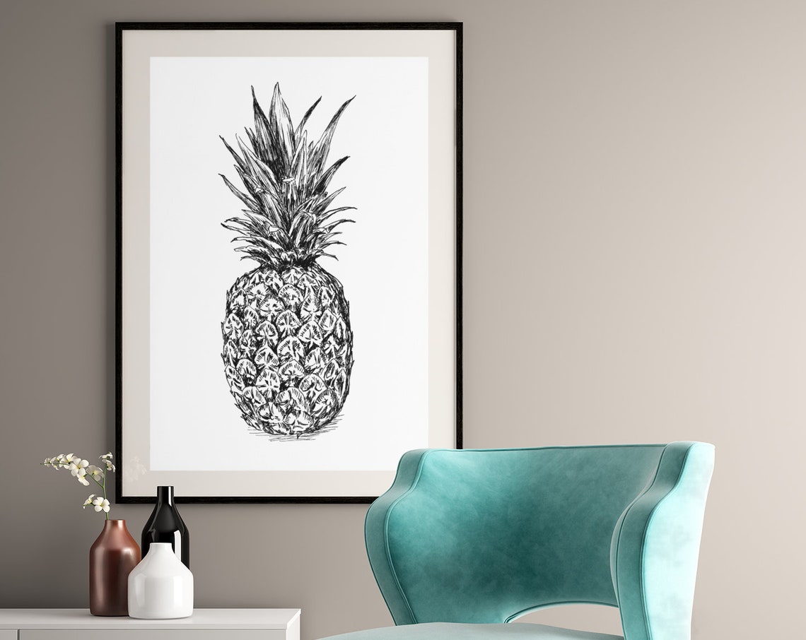 Pineapple Ink Sketch Botanical Tropical Fruit Drawing Poster