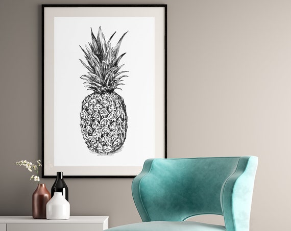 Pineapple Art Print Tropical Wall Decor Botanical Art Print Black And White Print Teen Room Decor Unique Art Print Vintage Art Print