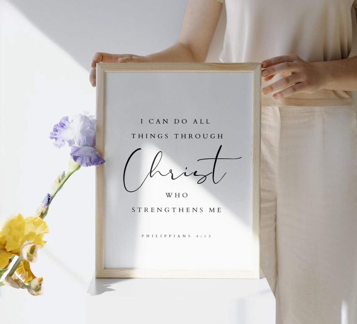 Philippians 413 I Can Do All Things Through Christ Modern Christian Bible Verse Wall Art Scripture Print Christian Home Decor - Image 3