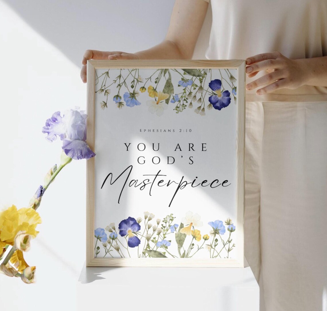 You Are Gods Masterpiece Ephesians 2:10 Blue Wildflower Poster - Image 3