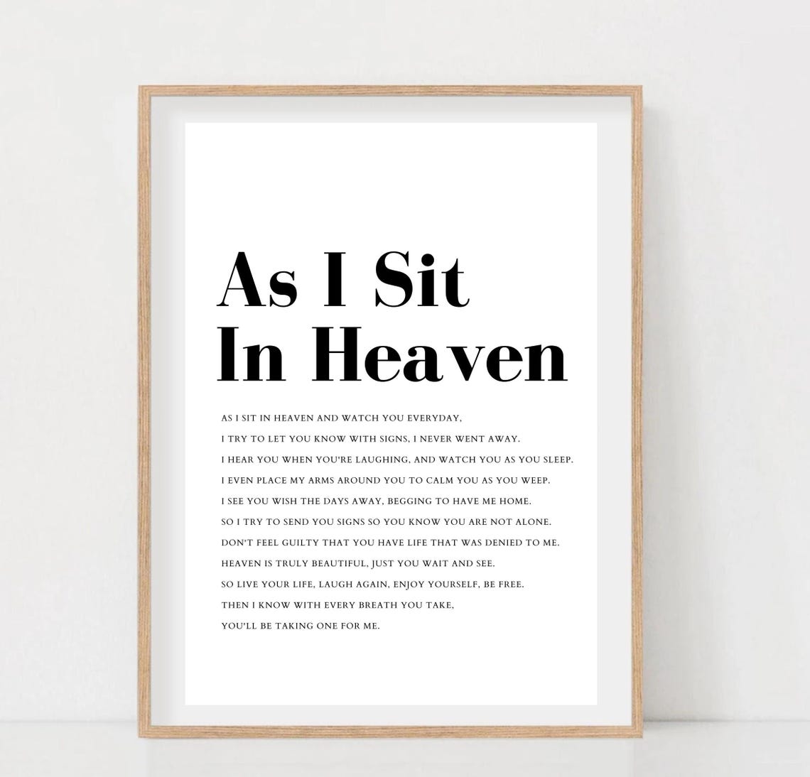 As I Sit In Heaven Memorial Poem Sympathy Remembrance Wall Art - Image 2