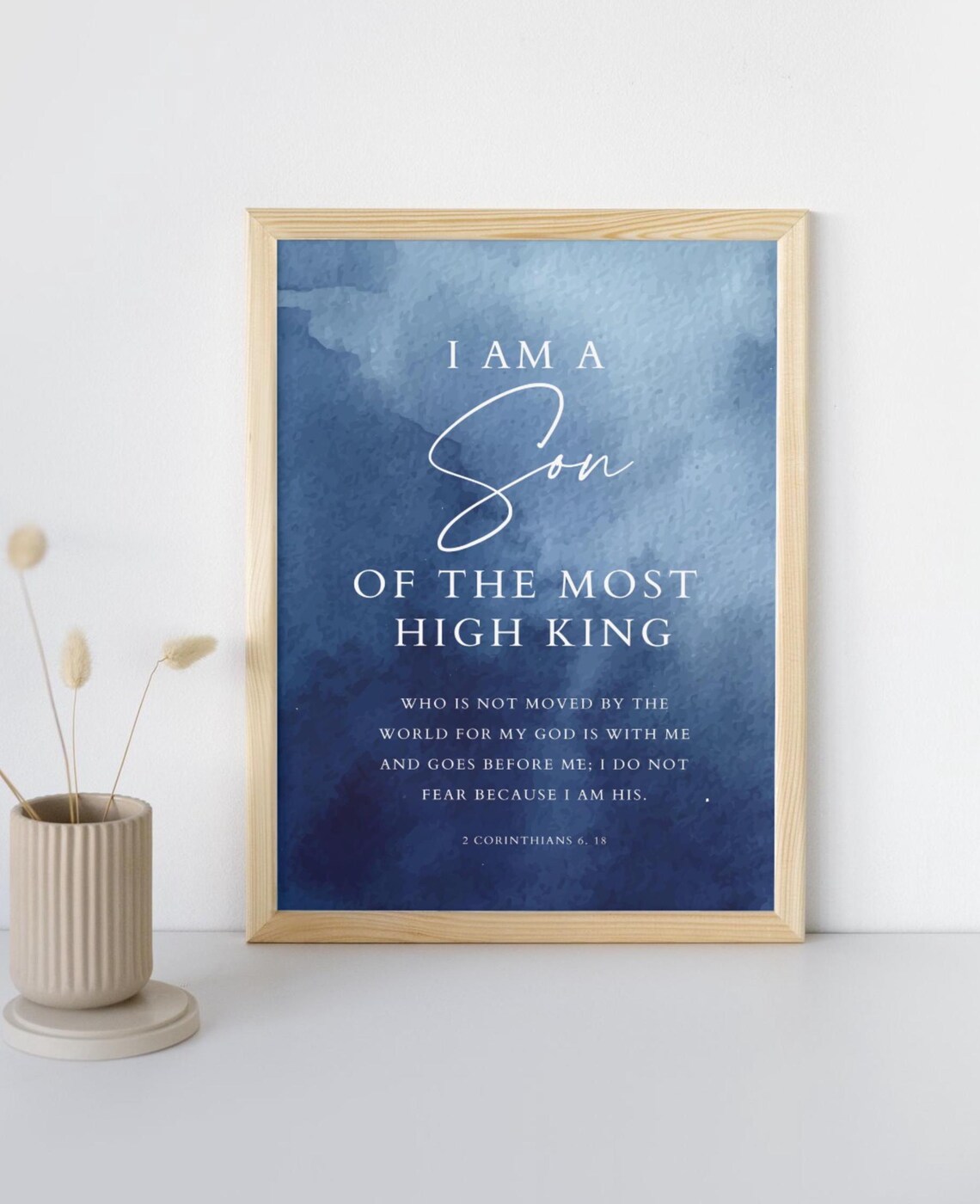 I Am A Son of the Most High King Blue Watercolor Christian Poster - Image 2