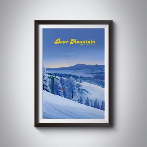 Bear Mountain Ski Resort Poster California Usa San Bernardino National Forest Big Bear Lake Vintage Travel Print Snowboarding Skiing