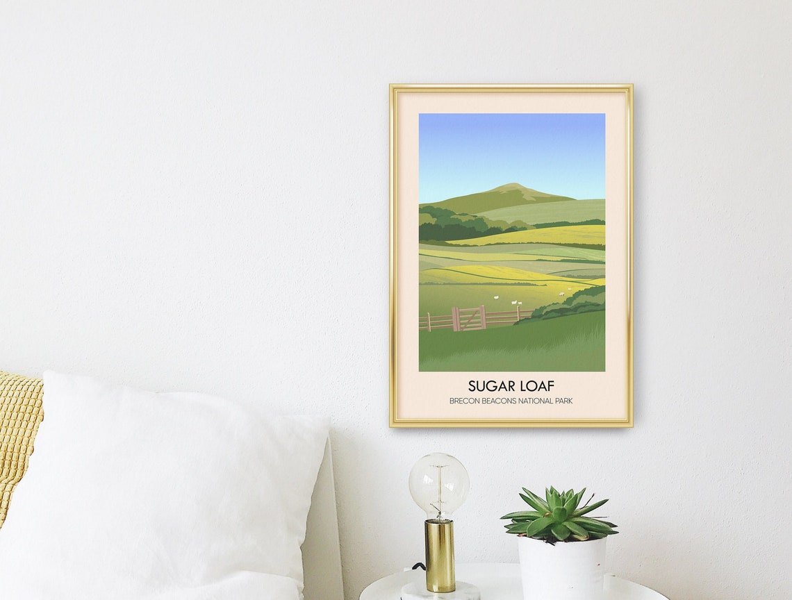 Sugar Loaf Brecon Beacons Sheep Fields Retro Welsh Travel Poster - Image 3