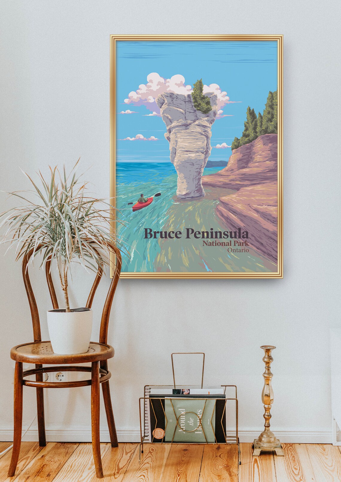 Bruce Peninsula Ontario Flowerpot Rock Kayak Vintage Travel Poster - Image 2