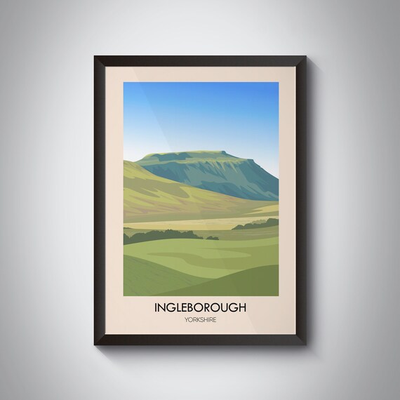 Ingleborough Yorkshire Flat Topped Mountain Three Peaks Vintage Travel Poster