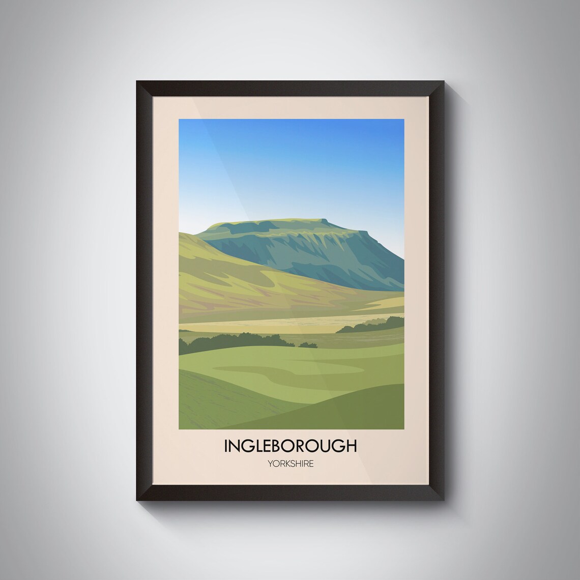 Ingleborough Yorkshire Flat Topped Mountain Three Peaks Vintage Travel Poster