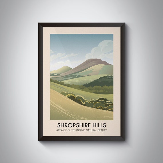 Shropshire Hills AONB Vintage Travel Poster, Shrewsbury