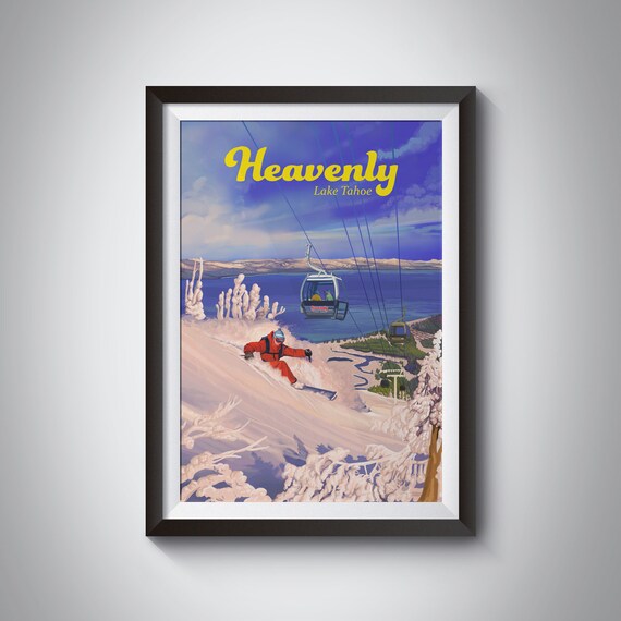 Heavenly Mountain Resort Vintage Ski Travel Poster