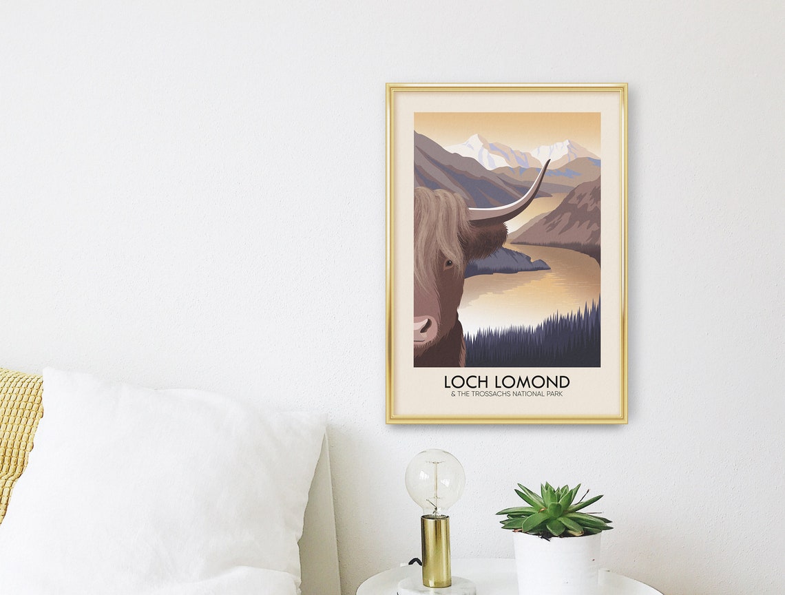 Loch Lomond And The Trossachs National Park Poster Highland Cow Scotland Scottish Highlands Vintage Travel Poster Loch Ness Uk Print - Image 3
