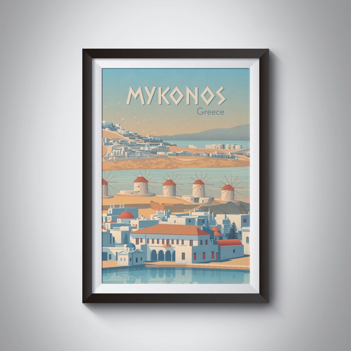 Mykonos Greece Travel Poster Greek Island Cyclades Aegean Sea Vintage Travel Print Beaches Santorini Paros Naxos Greece Gift Art
